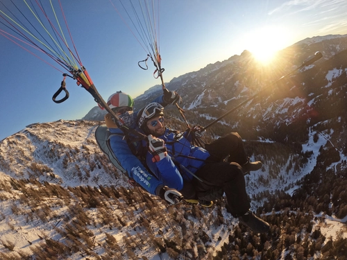 Paragliding Tandem Flight between Dolomites and Alps at Kronplatz
